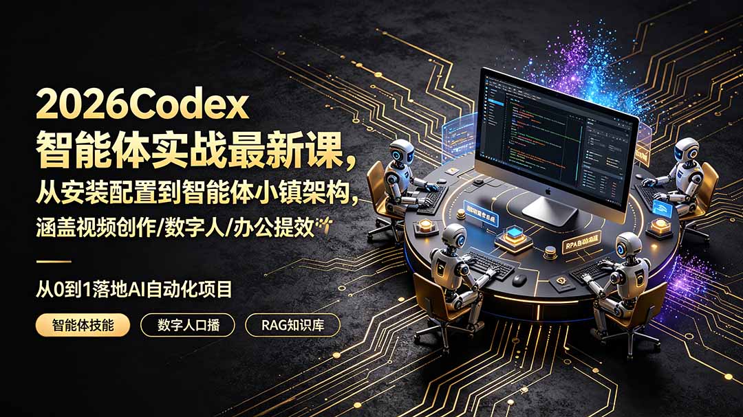 2026Codex智能体实战最新课,从安装配置到智能体小镇架构,涵盖视频创作/数字人/办公提效全技能-铜臭网