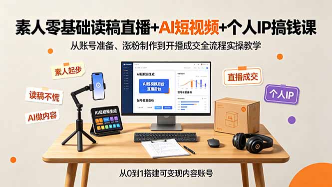 素人零基础读稿直播+AI短视频+个人IP搞钱课,从账号准备、涨粉制作到开播成交全流程实操教学-铜臭网