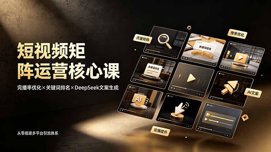 短视频矩阵运营核心课：完播率优化×关键词排名×DeepSeek文案生成，从零搭建多平台引流体系-铜臭网