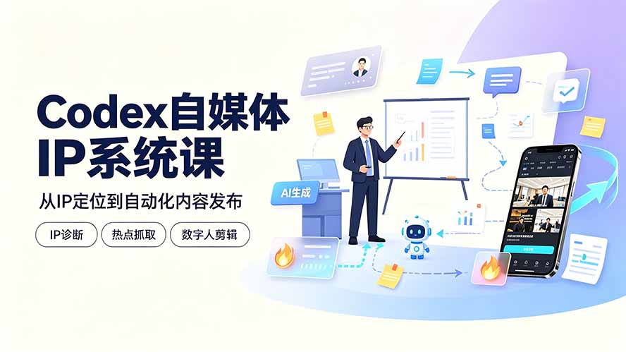 Codex自媒体IP系统课:IP诊断/热点抓取/IP蒸馏 Skill,爆款复刻数字人多平台自动发布教程-铜臭网