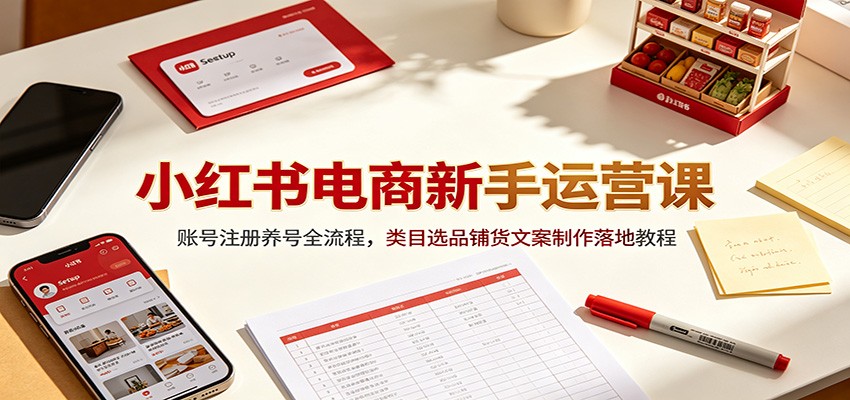 小红书电商新手运营课:账号注册养号全流程,类目选品铺货文案制作落地教程-铜臭网