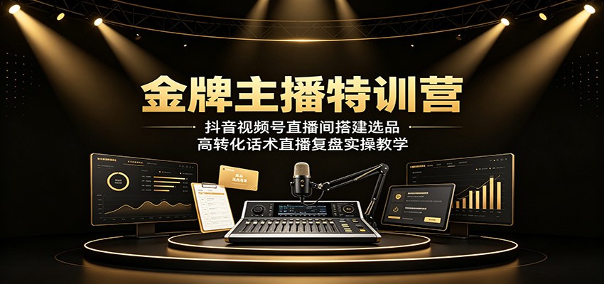 金牌主播特训营：抖音视频号直播间搭建选品，高转化话术直播复盘实操教学-铜臭网